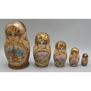 Vintage Hand Painted Matryoshka Russian Nesting Dolls Set of 5 Sergiev Posad 6"